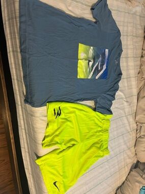 Nike 3 Brand boys Neon Yellow Shorts with Black Swoosh with matching shirt